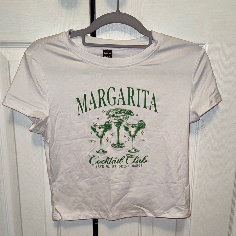 White and Green Graphic Tee